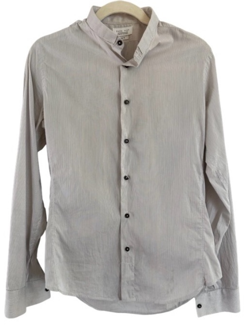 ZARA Men’s Pinstripe Slim Fit Shirt Mandarin Collar Size M